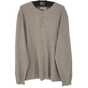 Hawker Rye Mens XXL Thermal Henley Sweater Heathered Beige Long Sleeve Button Up